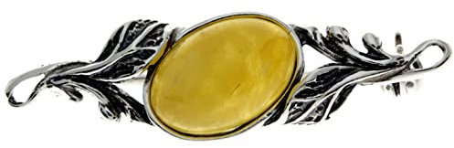 SilverAmber Jewellery - 925 Sterling Silber & echter baltischer Cremefarbener Bernstein klassische Brosche 4022L