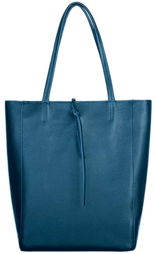 TAKEASY Italian Genuine Leather Tote Bag for Women with Zipper | Large Soft Shopper for Work & Travel | Tall Handbag Purse Bucket (Teal)