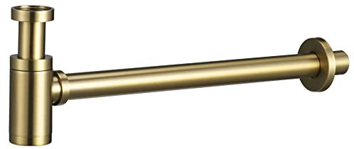 IMEX SCL002/OC - Sifone per lavabo o bidet - Set di scarico - Trappola con apertura di pulizia + istruzioni di installazione - Sifone di design, Sifone a tubo oro spazzolato