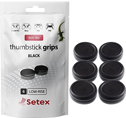 Setex Gecko Grip, Thumbstick Grip Covers, for PlayStation PS5, PS4, Xbox One, Switch Pro, Steam Deck, Anti-Slip Microstructured Analog Stick Thumb Grips, (3 Pair) Black, Grip Covers Only