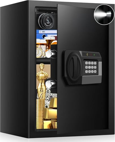 3.4 Cub Large Safes for Home Use Fire and Water Proof, Anti-Theft Digital Security Safe Box with Electronic Keypad and Key, Fire Proof Safe for Home Documents Firearm Medicine Money Valuables