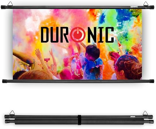 Duronic BPS70 16:9 Projektorleinwand, Beamerleinwand 70 Zoll, Heimkino mit 4K Full HD 3D, Rolloleinwand 1.0 Gain, Beamer Leinwand für Wandmontage, Filmnacht, Videoleinwand für Büro Schulen