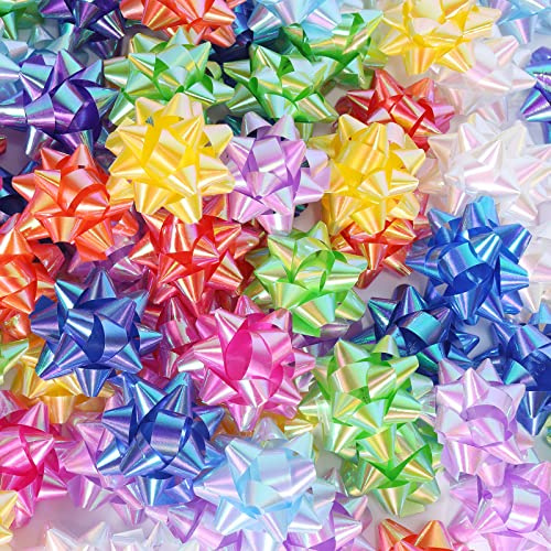 Dooozy 100 PCS 2'' Fiocchetti per Pacchetti Regalo Set, 10 Iridescente Coccarde Fiocco Autoadesivi per Matrimoni Feste di Natale Fioristi Regalo
