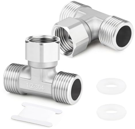ERGAOBOY 2 pezzi 304 in acciaio inox 3 vie Top flessibile mobile Tee connettore, 1/2 maschio T forma connettore dado girevole per spruzzatore, valvola ad angolo, braccio doccia