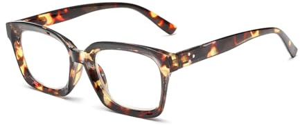 Hubeye Großem Lesebrille für Damen Herren Modisch Quadratische Rahmen Anti-Blaulicht Brillen Lesehilfe (Leopard, 1.50)