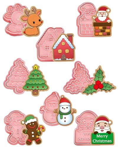 KGDUYC 8 Stück Stempel Weihnachten, Weihnachtsausstecher, 3D Ausstechformen Weihnachten Keksausstecher für Motivtorten Tortendeko Kekse Backen Küche Zubehör