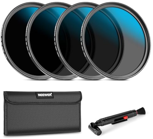 Neewer Juego de filtros de lente ND de 72 mm, ND16/ND32/ND64/ND1000, bolígrafo de limpieza de lentes, bolsa de filtro, kit de accesorios de filtro HD compatible con lentes de cámara Canon, Nikon, Sony