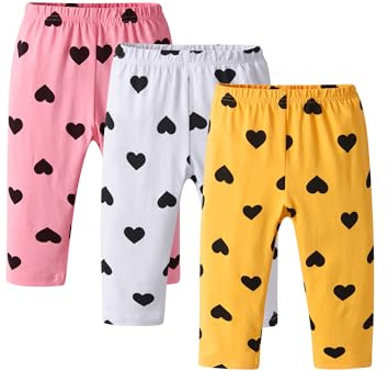 Tearfuty Baby Girl Leggings Love Print Cotton Pants Casual Pants (Pack of 3)