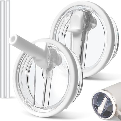 2 Stück Für Stanley Cup Deckel Auslaufsicher 30oz, Für 2.0 Stanley Cup Deckel Ersatz für 0.89L, Drei Farben Becher Zubehör with 2 Stück Strohhalme(White, 30OZ)