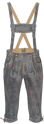 Schöneberger Trachten Couture Herren Kniebund Lederhose mit Hosenträgern - Original antik bayerische Trachtenhose für das Oktoberfest aus Nubukleder Wallis (52)