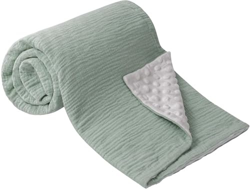bearmoss Baby Blanket Soft Nursery Crib Blankets with Muslin Cotton Front and Dotted Fleece Back for Unisex Baby Girls Boys Newborns Toddlers, 76x100cm (Sage Green)