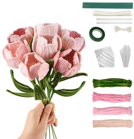 400 limpiapipas para manualidades, 4 colores, limpiador de tubos, flor para manualidades con alambre, cinta de crepé, papel de flores con cinta de regalo, estambres para regalos