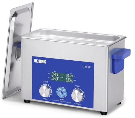 DK SONIC Nettoyeur à Ultrasons 4L,120W Nettoyeur Ultrasonique Commercial pour Bijoux avec Minuterie Mécanique Intelligente, Chauffage et Panier, Multi-Application pour Bijoux, lunettes, Colliers.