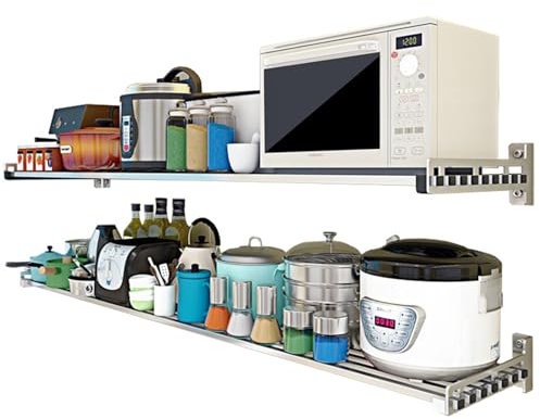 Mensola da parete in acciaio inox per forno a microonde, profondità 40,6 cm, lunghezza 60 cm e 150 cm, soluzione salvaspazio per cucina, bagno e conservazione.