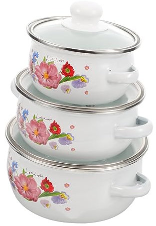 ULTECHNOVO 3 Pezzi Pentola Smaltata Vintage da Pz con Pentola per Stufati e Minestre Design e Resistente Adatta per Cucina e Pattern Casual