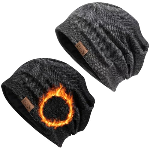 EOAMGO Gorro para hombre y mujer de invierno, gorro fino de algodón para mujer, gorro largo y holgado, cabeza grande, gorro de algodón cálido, Grueso, Talla única