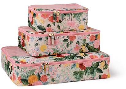 RIFLE PAPER CO. Dahlia Floral Print Travel Packing Cubes Small, Medium, Large + Laundry Bag, Essential 4-Piece Luggage Organizer Set for Effortless Packing, Suitcase Storage & Stylish Vacation Travel
