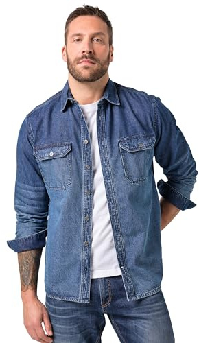 JP 1880 Men's Large Sizes Plus Sizes Menswear L-8XL JP1880 Denim Shirt, Long Sleeve, Kent Collar, Modern Fit, up to 8 XL