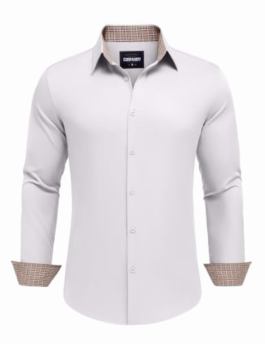 COOFANDY Chemise Homme Manches Longues Infroissable Business Blanc L