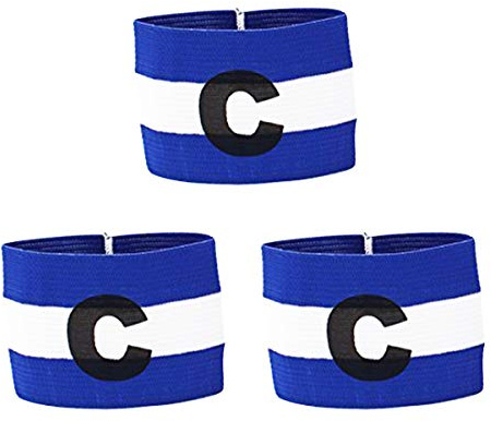 COMOK Football Soccer Elastic Captain Armband Basketball Player Bands for Kids and Youth, 3 Pack Blue White