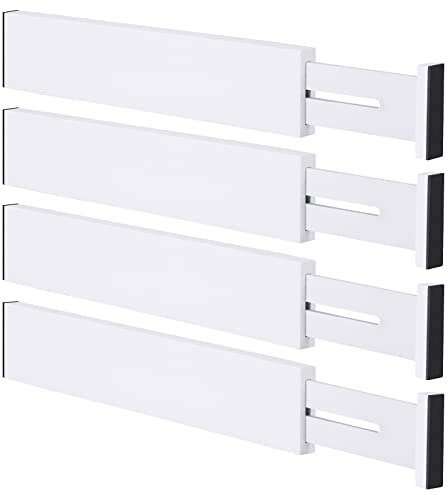 Ryqtop Bamboo Drawer Dividers Organizers, Kitchen Drawer Organizer, Adjustable Drawer Divider for Clothes, Kitchen, Dresser, Bedroom, Bathroom and Office, 4-Pack (White, 12-17 IN)