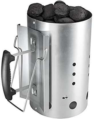 ROSMARINO Arrancador de Chimenea de Carbón 27cm, Mango de Seguridad, Chimenea de Encendido para Carbón de Madera y Briquetas de Carbón, Capacidad 3kg, para Barbacoa de Exterior