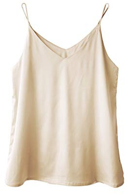 Wantschun Dam silke satin linne camisole linne topp t-shirt blus tank skjorta v-ringad spaghettiband XXS-4XL, Basic – champagne, 4XL/Stor