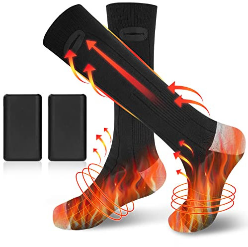 Flintronic Beheizte Socken， Wiederaufladbare Beheizbare Socken Herren Damen， Fußwärmer Heizsocken 3 Einstellbarer Temperatur，5000mAH Fusswärmer Elektrisch Warme Socken für Skifahren Outdoor