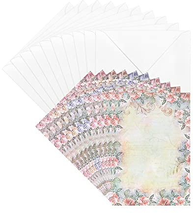 Ideen mit Herz Juego de tarjetas de felicitación con sobres, 10 tarjetas de diseño, en blanco, multicolor, neutro, diseños florales, DIN B6 (rosas 01)