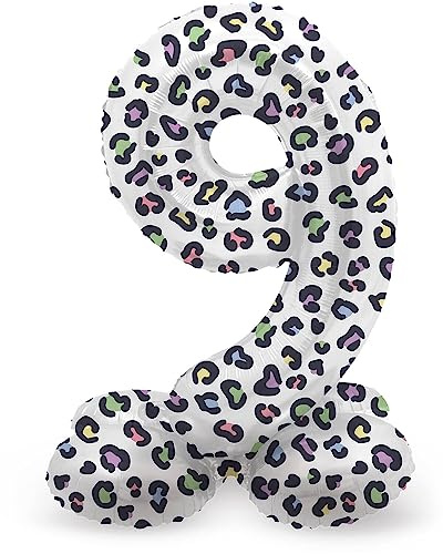 Folat 64749 Palloncino di alluminio Numero con Base Figura 9 Bright Panther Bianco Nero 41 cm - decorazione palloncino per compleanno, anniversario, non è necessario l'elio