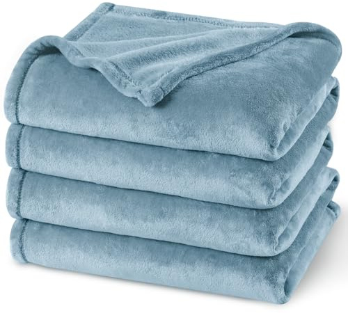 PHF Couverture douillette en polaire moelleuse 220x240 cm - Couverture écologique douce et chaude, couverture pour canapé, sofa, lit, couvertures de jour et de nuit, couvre-canapé, Gris Bleu