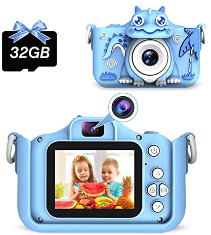NEOVSUNY Appareil Photo Enfant, 2.0 Pouces Appareil Photo Numérique, 20MP/1080P Caméra Vidéo Selfie, Rechargeable Caméscope, avec Objectif Avant et Arrière, 32G, Cadeaux pour Enfants de 3 à 12 Ans