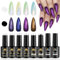EBANKU 8PCS Pearl Gel Nagellack Set, 4 Farben Shimmer Pearl Wirbel Faden Effect UV Nagelgel Glitzer Gel Thread Shell Gel Polish Soak Off UV Nagellack mit Weiß Schwarz Base Coat Glossy Matt Top Coat