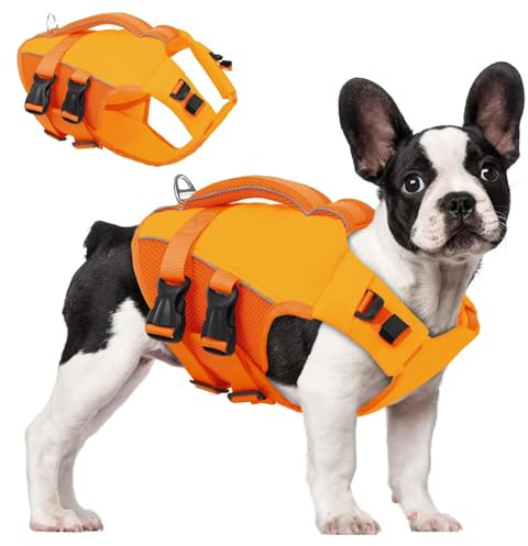 ASENKU Giubbotto Salvagente per Cani, Salvagente per Cane Piccoli, Medi e Grandi, Giubbotto con Maniglia di Salvataggio, Cinture Regolabili e Riflettenti, Ideale per Spiaggia, Piscina, Barca, Kayak M