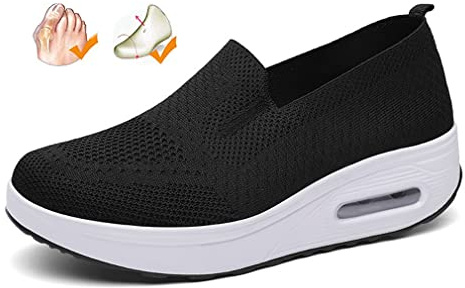 Orthopedic Sneakers Women, Zapatillas OrtopéDicas para Mujer, Zapatos Ortopédicos de Moda, Calzado Deportivas con Plataforma elástica de Malla, para Mujer para Caminar, Correr, Trabajar,Negro,38EU