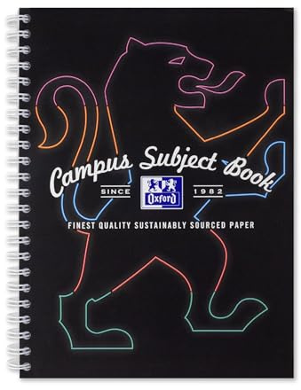 Oxford Campus A4 Subject Notebook with Digital Dividers, Wirebound, 8 mm Lined with Margin, 160 Pages, Pack of 1, Optik Paper+, Black