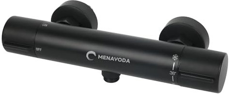 MENAYODA Duscharmatur mit Thermostat, 38℃ Thermostat Mischbatterie Dusche Thermostat mit Verbrühschutz, Kupfersonde mit konstanter Temperatur, Chrom für Präzise Temperaturkontrolle (Schwarz)