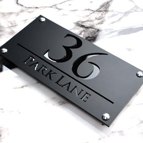 K SMART SIGN | LUXE H3 F32 | House Numbers Plaques House Numbers Door Laser Signs Number Name Personalised Plaques For Outside 3D Laser Cut acrylic Mirrored Marble (Matt Black & Gloss Black)