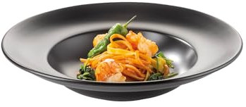 BATANIA 6x Pastateller rund Ø 30 cm Schwarz - hochwertiges Porzellan, mikrowellen- und spülmaschinenfest - auch geeignet als Salatteller, Nudelteller oder tiefer Suppenteller - 6er Set