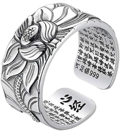 QOKLIYUI Verstellbarer Fingerring mit offenem Ende, Silber, Bandringe für Damen, trendiges Accessoire, Kupfer, S99, offener Ring mit Reiner Lotusblume