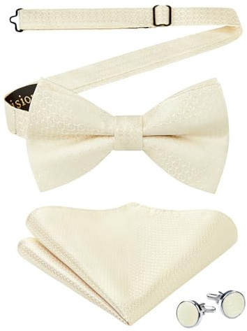 Enlision Noeud Papillon Homme Pré-noué Réglable Couleur Unie Boutons de Manchette et Carré de Poche Ensemble pour la Fête de Mariage