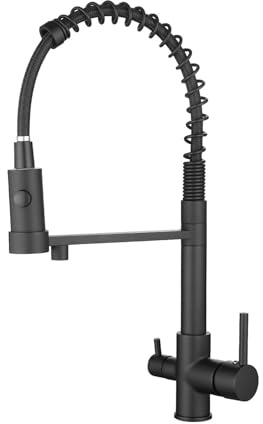 Zeffrary Rubinetto Cucina 3 Vie,rubinetto miscelatore girevole a 360°,Miscelatore per Lavello Con Beccuccio Flessibile, Rubinetto per Lavello Da Cucina per Acqua Fredda e Calda e Filtro (Nero)