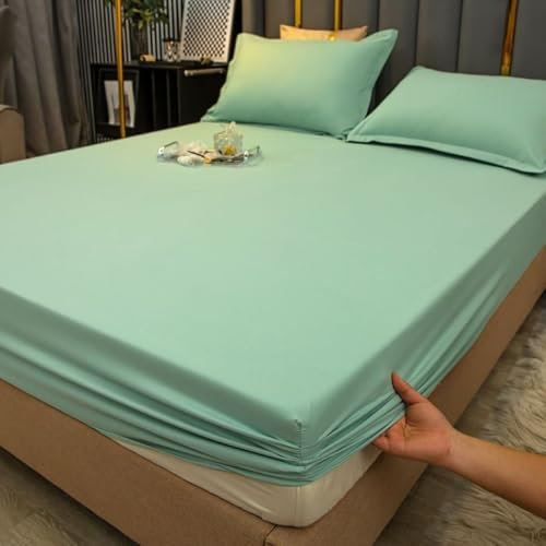 Homxi Spannbetttücher Boxspringbetten,(200 x 220 cm),Bettlaken Elastisch Einfarbig Spannbettlaken Grün