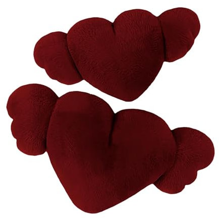 Xijobido Peluche per auto con cuscino a cuore, poggiatesta per auto a forma di cuore, 2X Cuscino in peluche a forma di cuore con ali, Poggiatesta per auto accogliente e per la guida, la casa