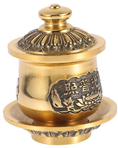 Alipis Coppa Per Offerta Di Acqua Sacra in Rame Lucido Da 5 Cm, Contenitore Per Acqua Santa Del Tempio Buddista Coperchio, Coppa D'altare Rotonda Liscia Per Culto e Rituali Religiosi