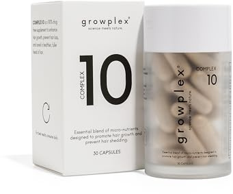 GROWPLEX Complex10 Hair Support Supplement with Biotin, Collagen & 10 Essential Nutrients – Supports Healthy, Stronger-Looking Hair – 30 Capsules for Men & Women