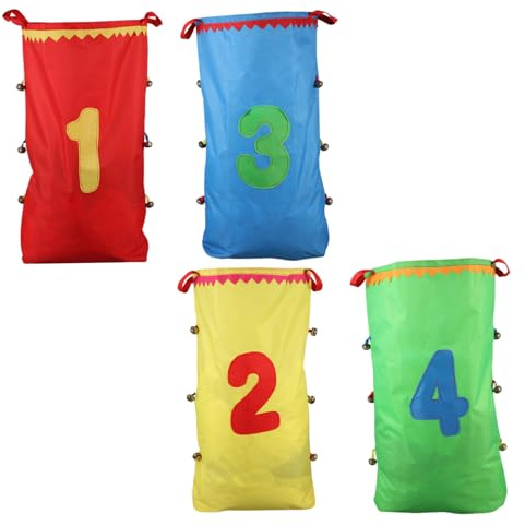 CVUTOVO Set 4 Sacchi per Corsa All’aperto Numeri e Campanelli per Bambini, Sacchi da Gara Resistenti per Giochi e Feste All’aperto, per Picnic, Compleanni e Attività Colore Casuale