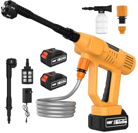Hidrolimpiadora de Alta Presion, 65 Bar Hidrolimpiadora de Bateria con 2 x 3.0Ah Baterías, Boquilla 6 en 1, 10 Niveles de Presión, Manguera 5M, Pantalla Táctil LCD, para Coche y Jardín