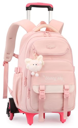 Amythe Mochila Ruedas Niña, 30L Mochilas Escolares con Carro Desmontable para Primaria y Secundaria, Mochila Trolley Adolescente Chica Bolso Informal para Viajes, 6 Ruedas, Rosa