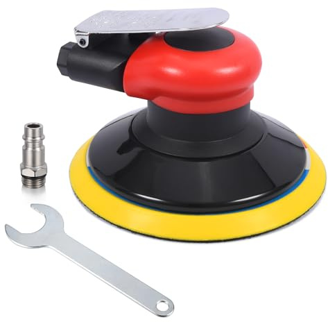 Professional Air Random Orbital Sander, 5-Inch Pneumatic Dual Action Palm Sander/Polisher, 10,000 RPM Variable Speed with Hook & Loop Pad for Auto Body, Woodworking & Metal (Red, 125mm)